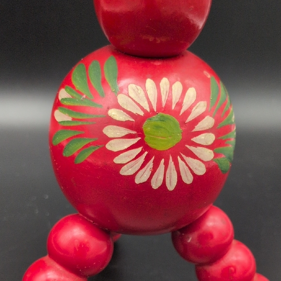 Vintage Swedish Red Wooden Handpainted Candelabra - Picture 2 of 8